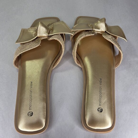 NWOT Metropolitan View Women's Gold Bow Sandals - Picture 4 of 6
